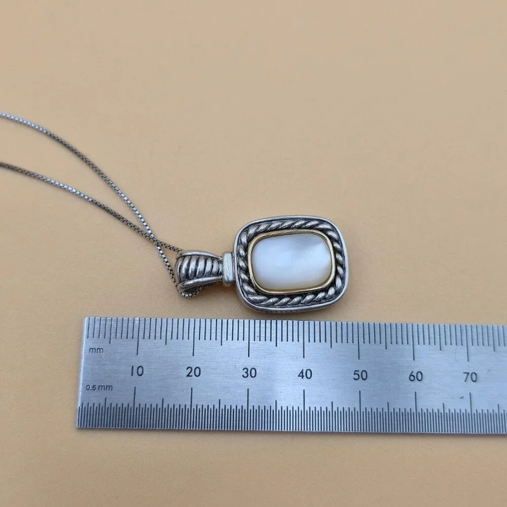 18 Inch Sterling Silver And 14kt Accent Mother Of Pearl Necklace A5550 - Picture 8 of 9